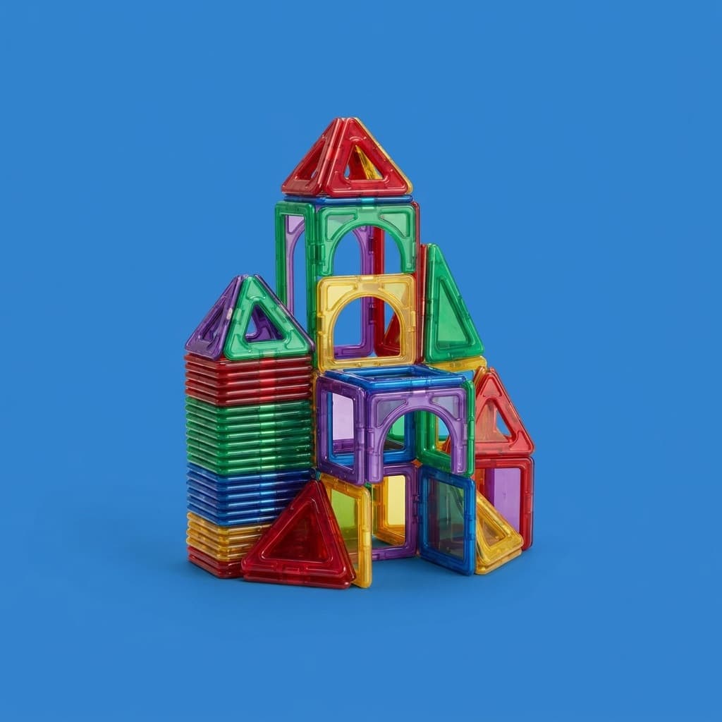 Magnetic Tiles, a build of translucent jewel-toned magnetic building tiles